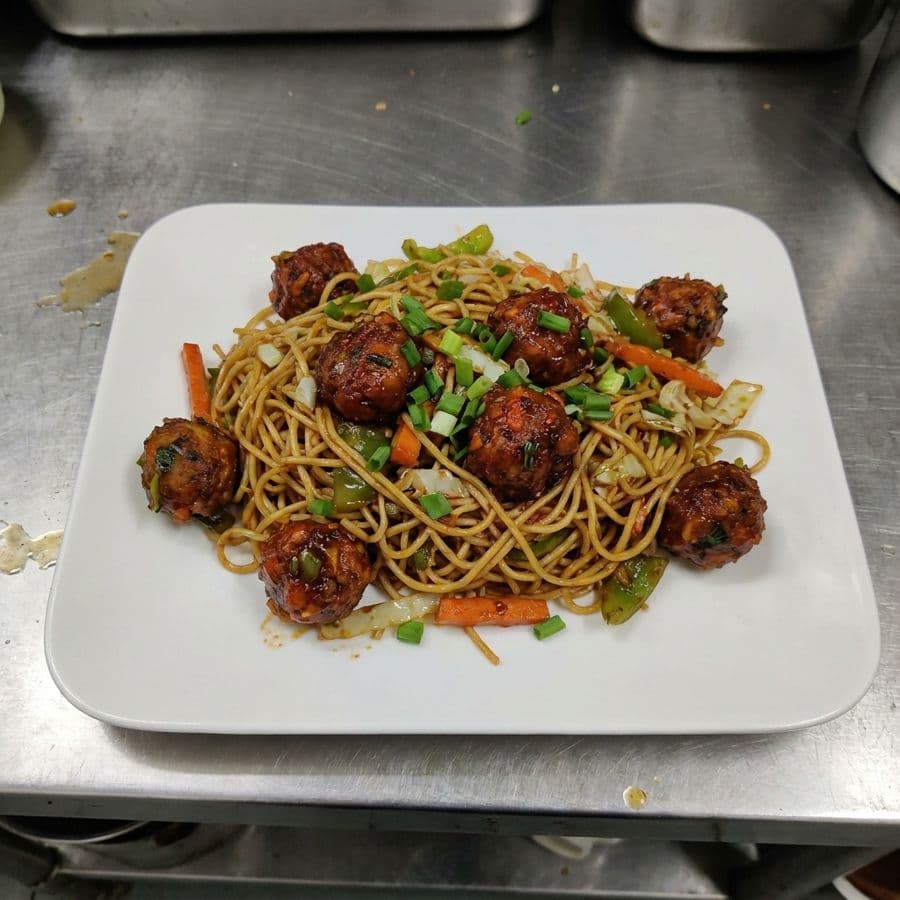 Szechuan Manchurian Vegetable Balls Chow Mein